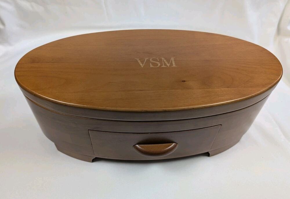 Levenger Oval Wooden 4 Pen & 2 Ink Holder Desktop Stand Box